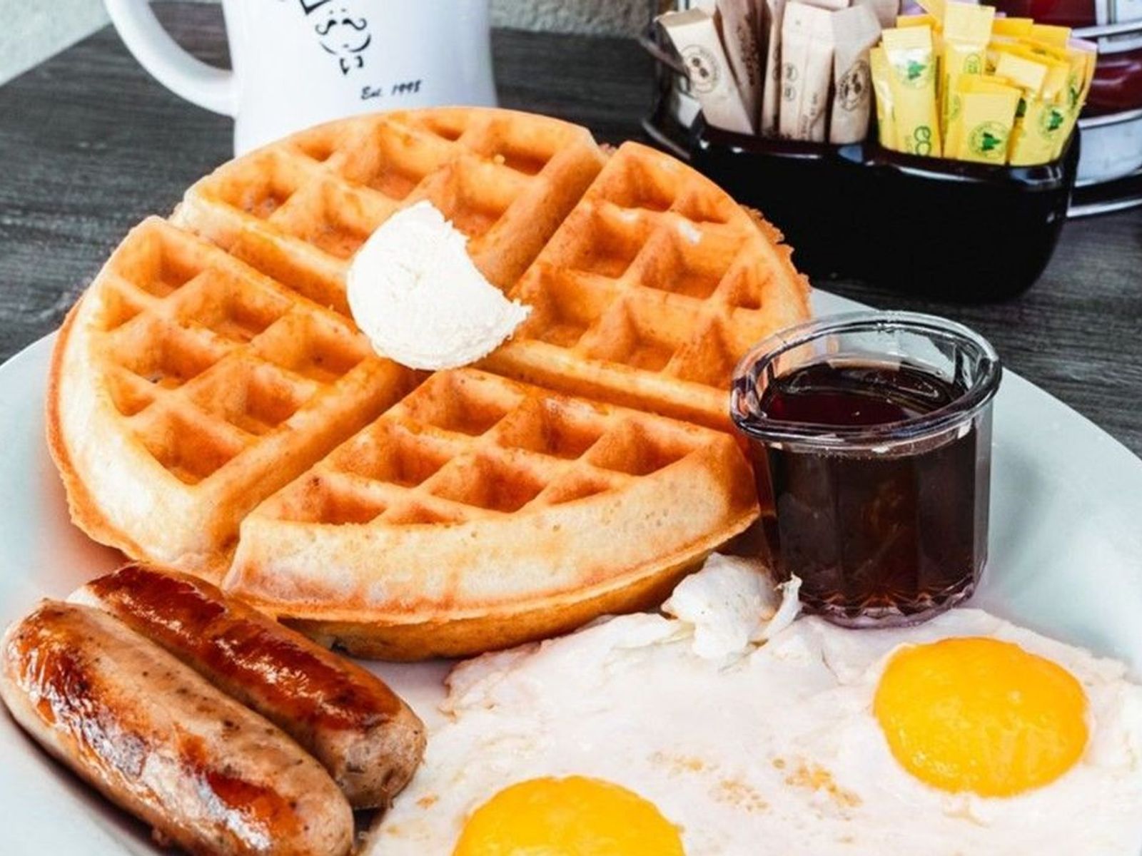 Order Belgian Waffle Combo - OO food online from Biscuits Cafe store, Chandler on bringmethat.com