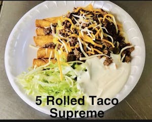 Order 5 Rolled Tacos Supreme food online from Super Burritos Mexican Food store, Redding on bringmethat.com