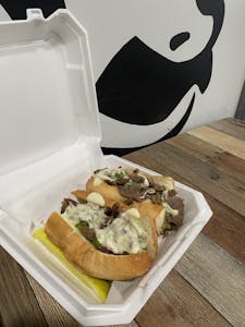 Order  Golden Steak And Cheese Sub W/ Fries or Onion Rings (Wednesday Only) food online from Grumpyz Pizza & Deli store, Phillipi on bringmethat.com