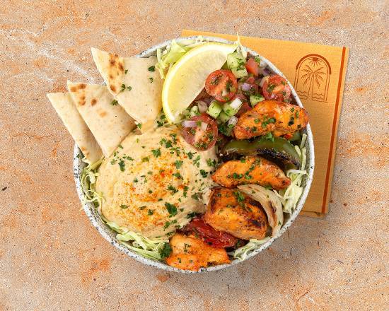 Order Chicken Kebab Hummus Bowl food online from Mediterranea Rice Bowls store, Fullerton on bringmethat.com