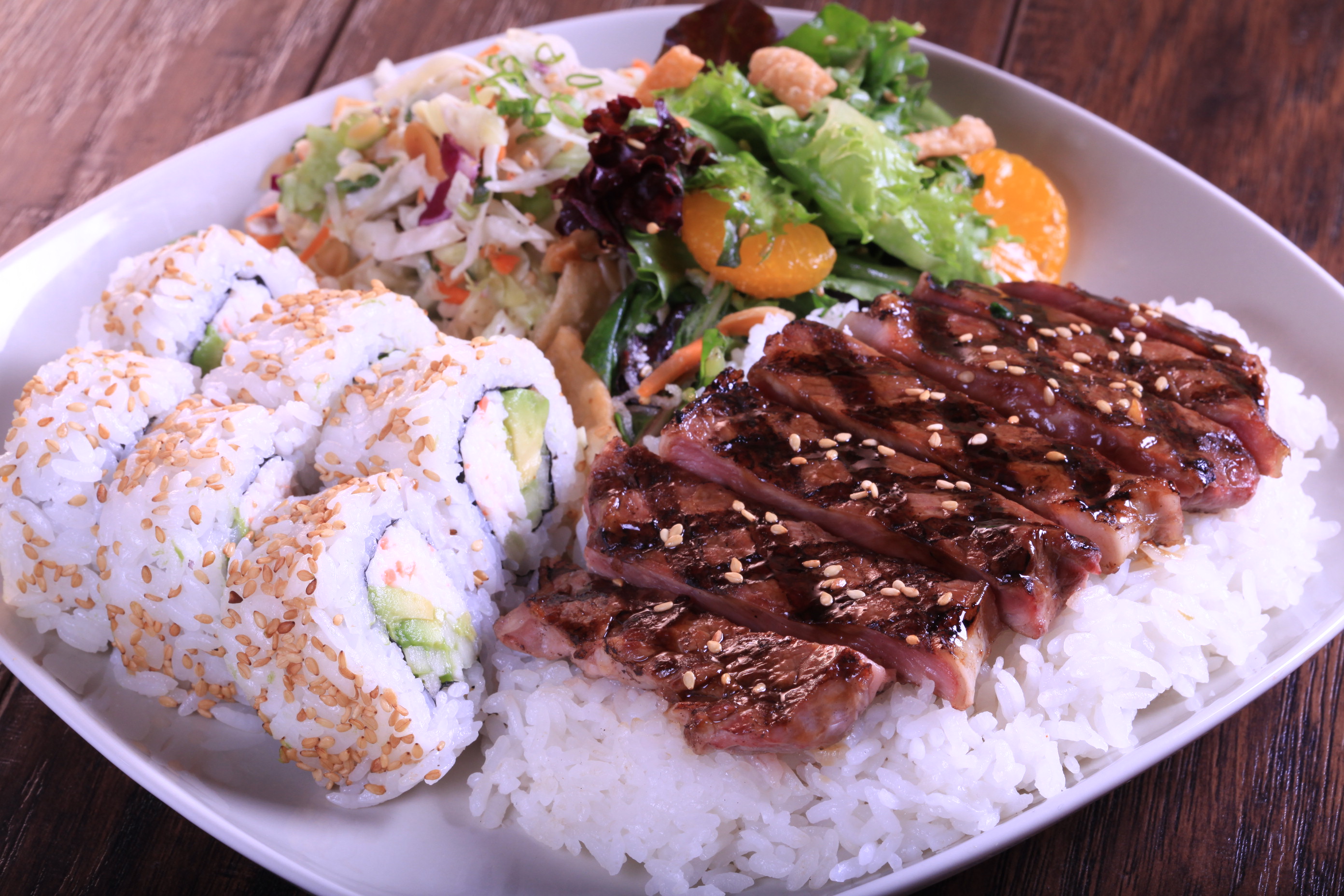 Order Steak and California Roll Combo Plate food online from Sansai Japanese Grill store, Burbank on bringmethat.com