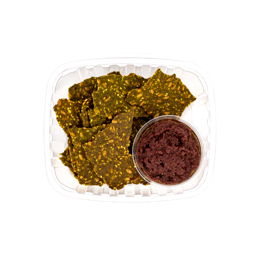 Order Green Garden Seeded Cracker With Olive Tapenade food online from Honeyflower Foods store, Bethesda on bringmethat.com