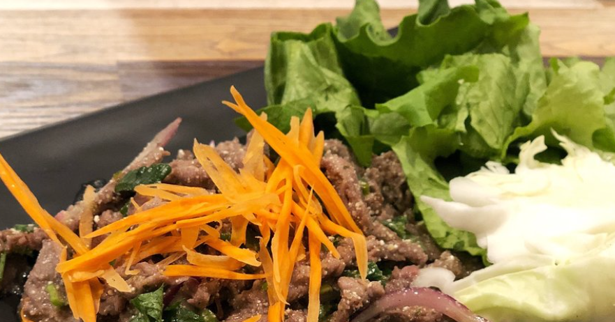 Order 6. Spicy Beef Salad food online from Wood Cafe Thai Cuisine store, Fullerton on bringmethat.com