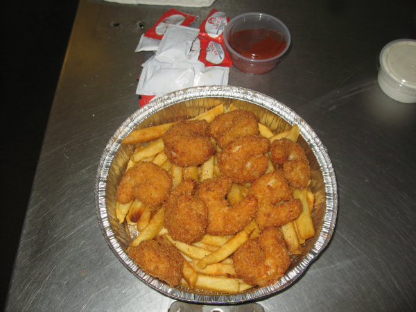 Order 10 Pieces Jumbo Fried Shrimp and Fries food online from Papas Pizza store, San Diego on bringmethat.com
