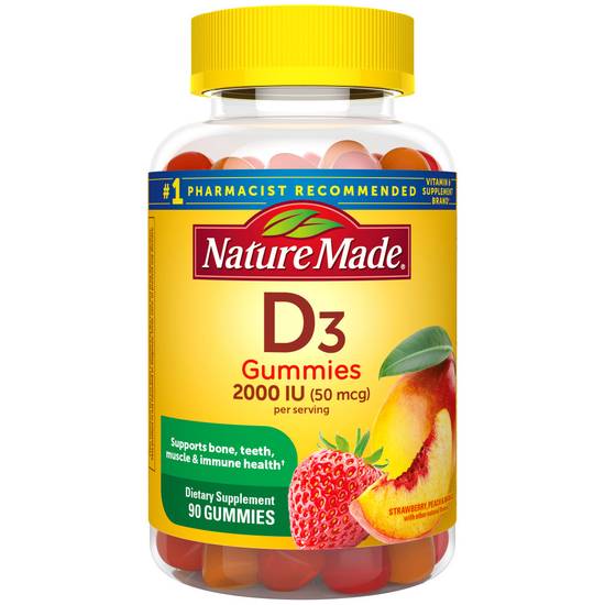 Order Nature Made Vitamin D3 Gummies 2000IU Strawberry/Peach/Mango (90 ct) food online from Rite Aid store, Palm Desert on bringmethat.com