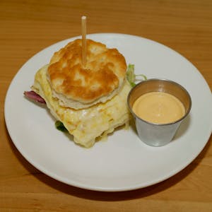 Order Folded Egg + Cheddar Biscuit food online from Fussy Coffee store, New Haven on bringmethat.com