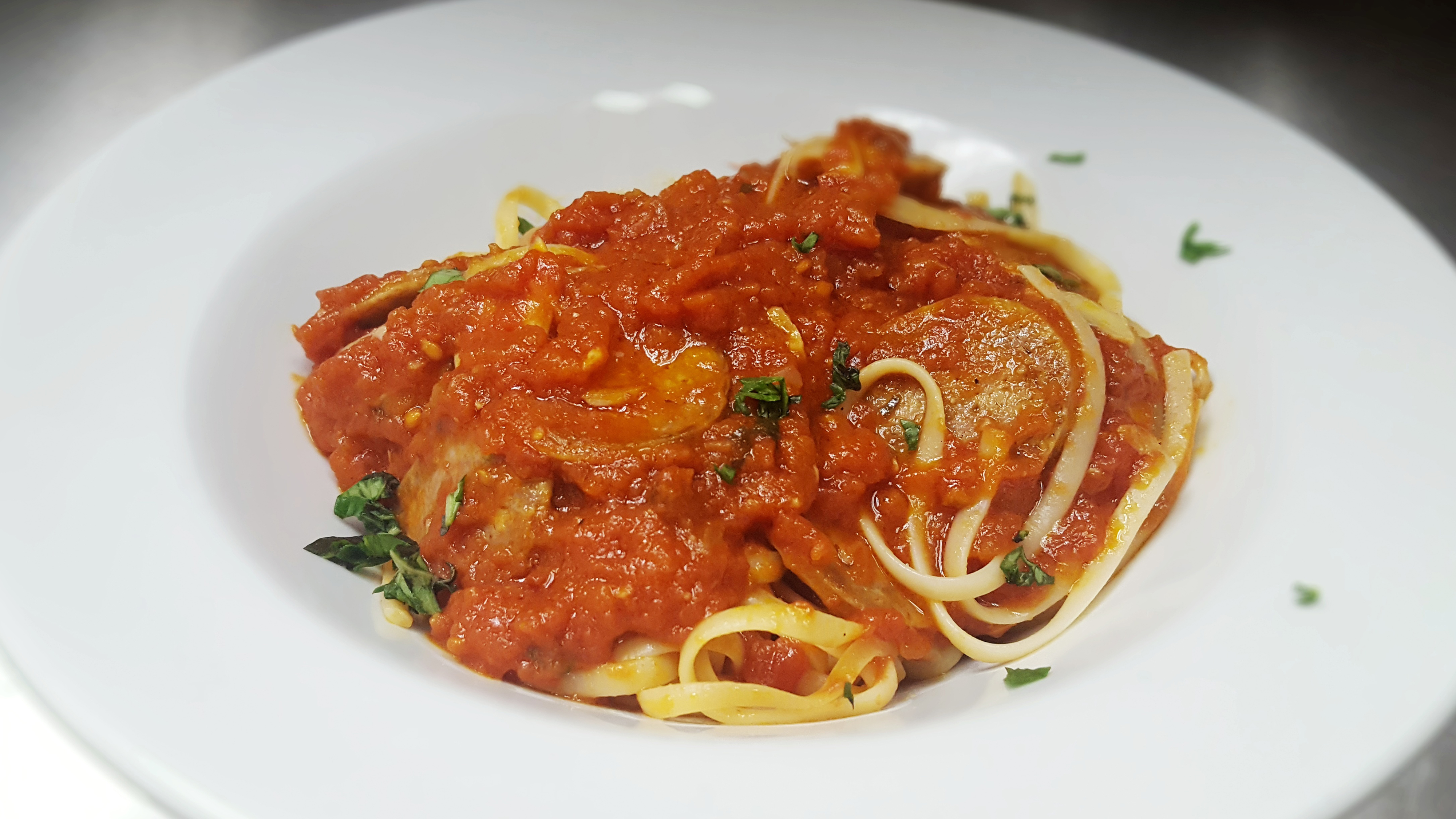 Order Linguine Marinara and Sausage food online from Pizza Center store, Middlesex on bringmethat.com