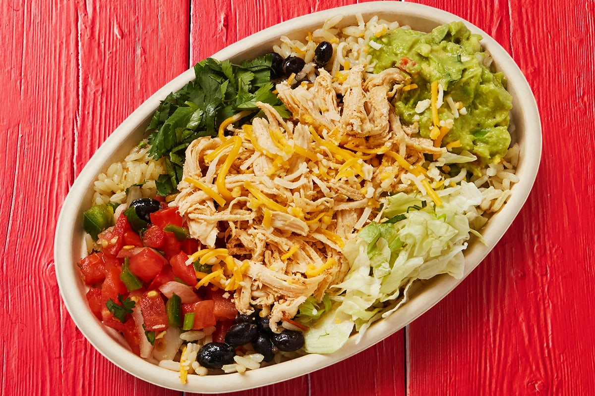 Order Shredded Chicken Burrito Bowl food online from Fuzzy Taco Shop store, Rogers on bringmethat.com