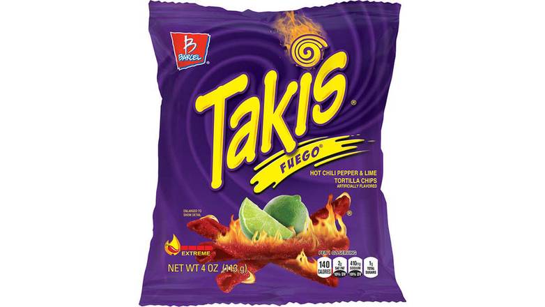 Order Barcel Takis Fuego Chili Lime Chips 4 oz food online from Valero Food Mart store, Murrayville on bringmethat.com