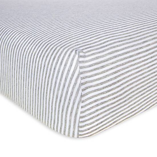 Order Burt's Bees Baby® Bee Essentials Stripe Organic Cotton Fitted Crib Sheet in Heather Grey food online from Bed Bath & Beyond store, Lancaster on bringmethat.com
