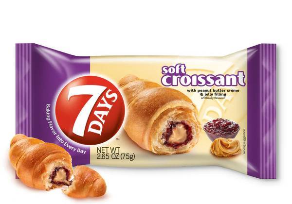 Order 7Days Soft Croissant W/Peanut Butter Creme & Jelly filling 2.65oz food online from Pit Stop Liquor Mart store, El Monte on bringmethat.com