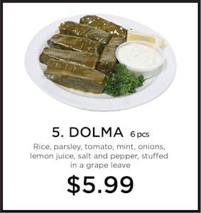 Order 5. Dolma (6) food online from Mystic Grill store, La Mesa on bringmethat.com