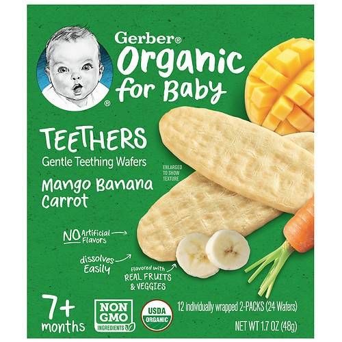 Order Gerber Organic Teethers Mango Banana Carrot - 0.14 oz x 12 pack food online from Walgreens store, Athens on bringmethat.com