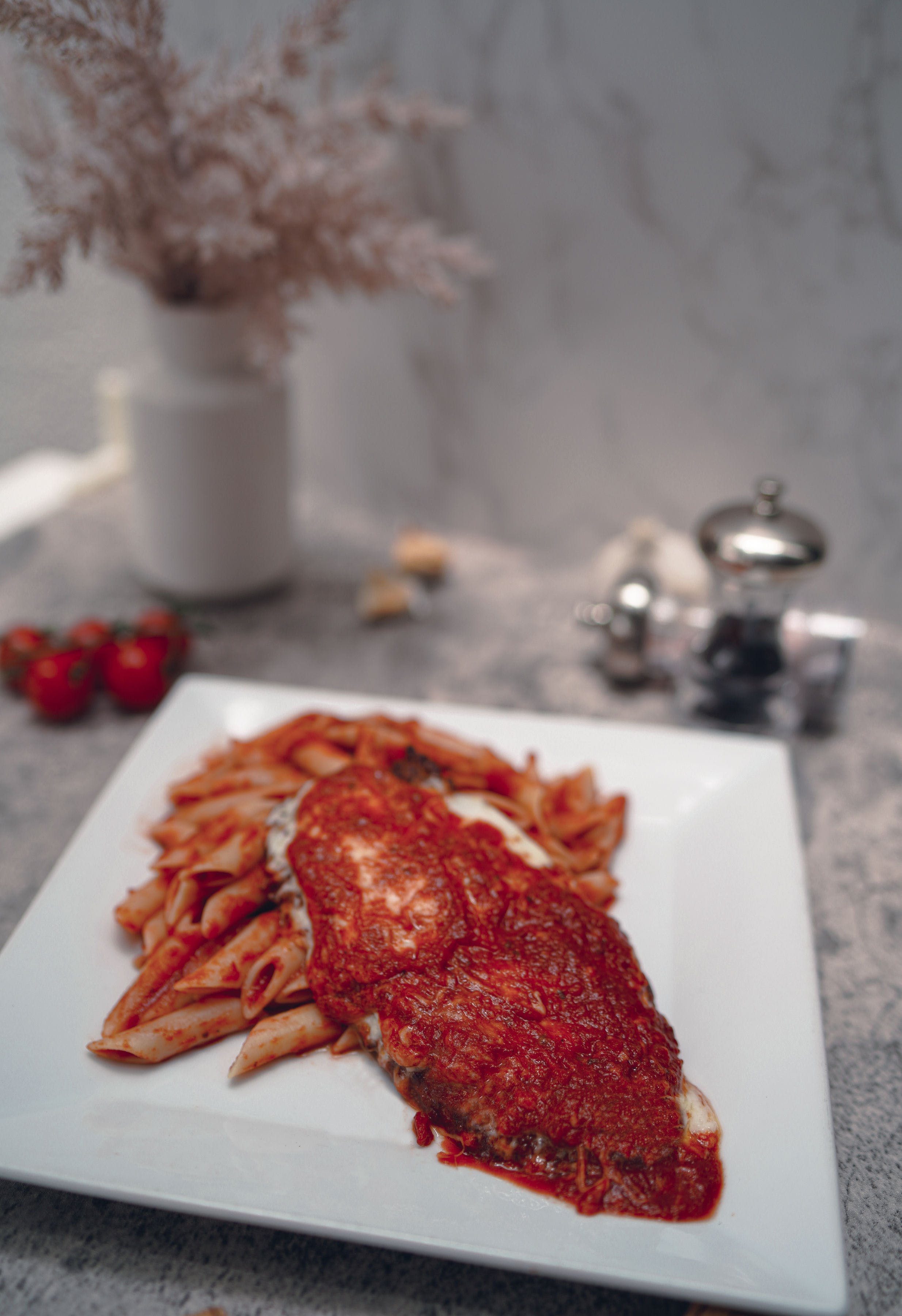 Order Chicken Parmigiana - Fresh Made Pasta food online from Lucca Pizza And Market store, San Diego on bringmethat.com