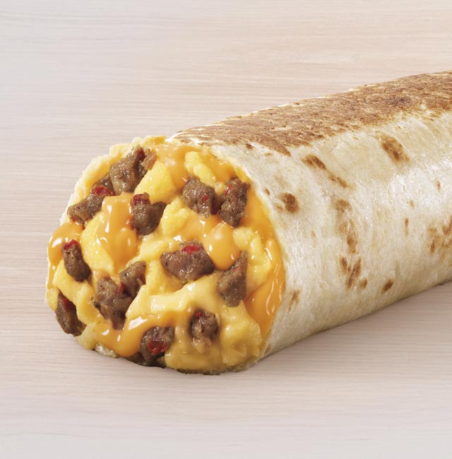 Order Cheesy Toasted Breakfast Burrito Sausage food online from Taco Bell store, Tallmadge on bringmethat.com