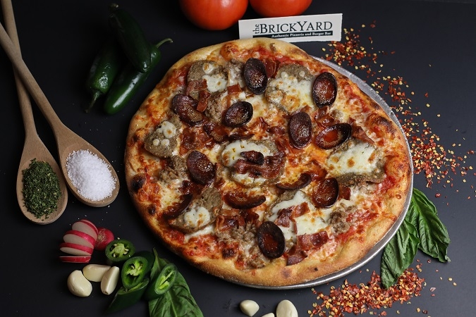 Order Meat Lovers Pizza food online from The Brickyard store, Woburn on bringmethat.com