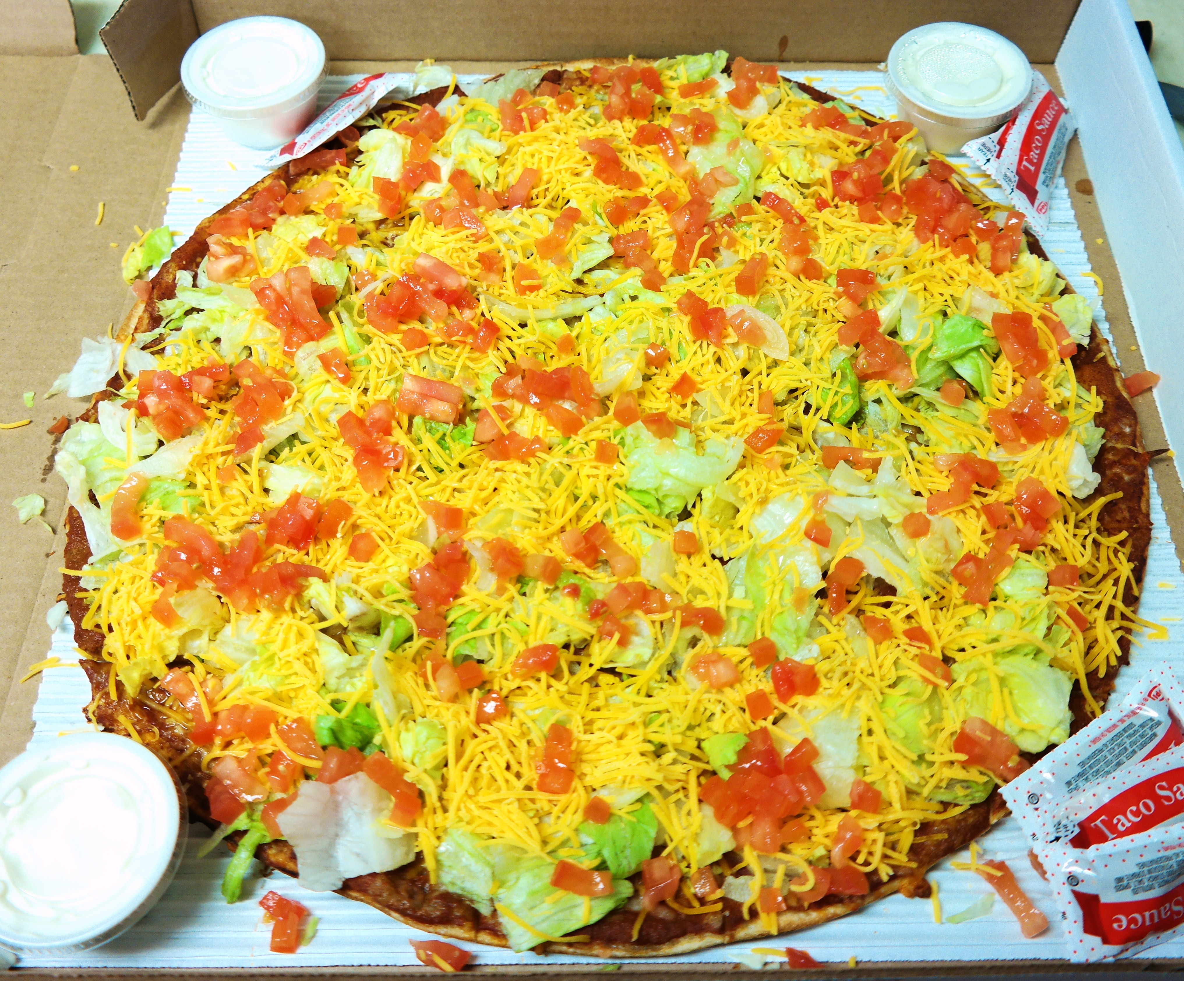 Order Taco Pizza - 14" Medium food online from Powerhouse Pizza store, Camden on bringmethat.com