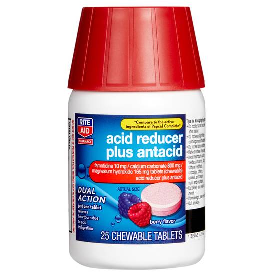 Order Rite Aid Acid Reducer Plus Antacid Chewable Tablets Berry Flavor (25 ct) food online from Rite Aid store, TOLEDO on bringmethat.com