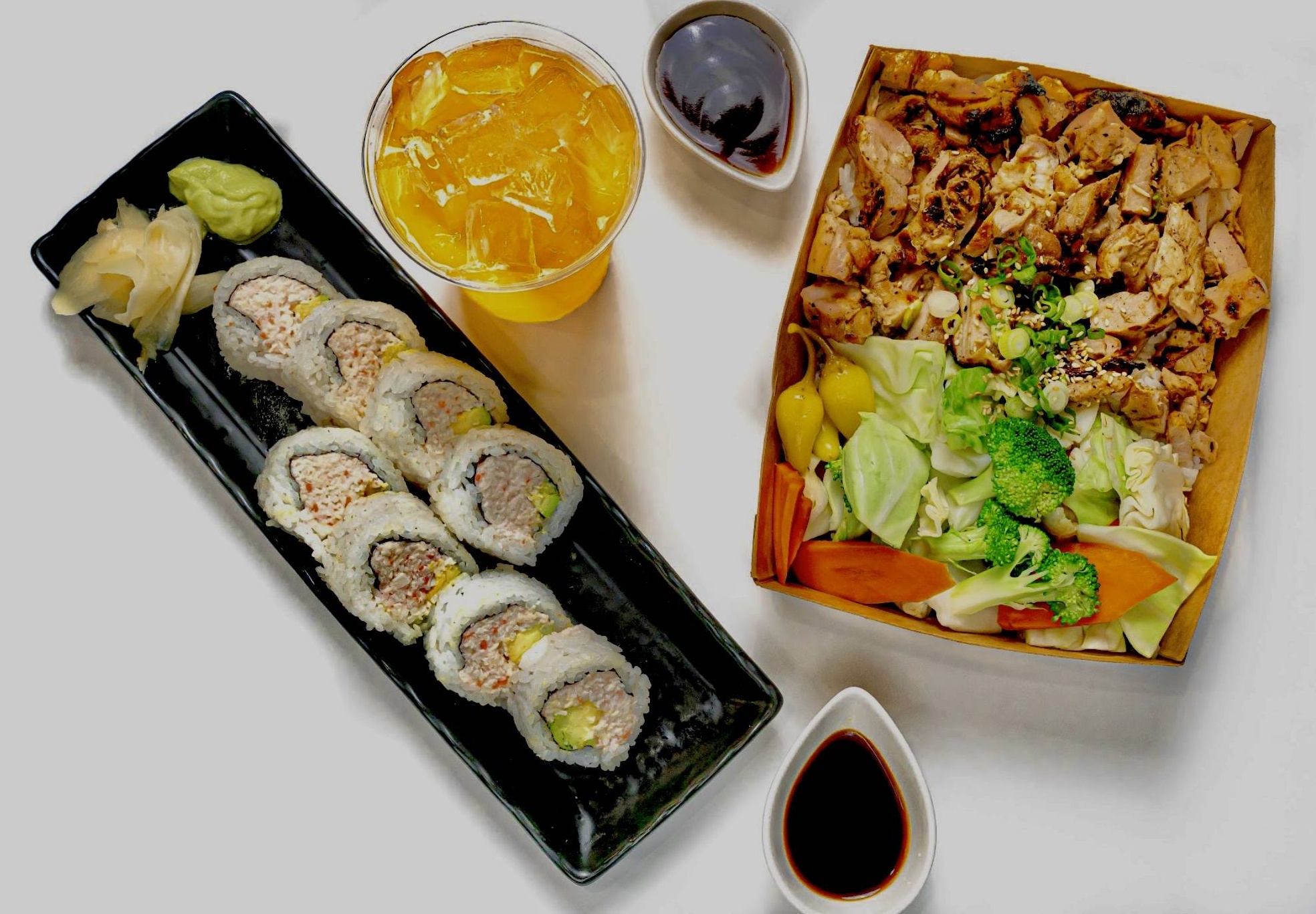 Order Combo B - Teriyaki + Sushi roll + Drink food online from Poki Yaki store, Compton on bringmethat.com