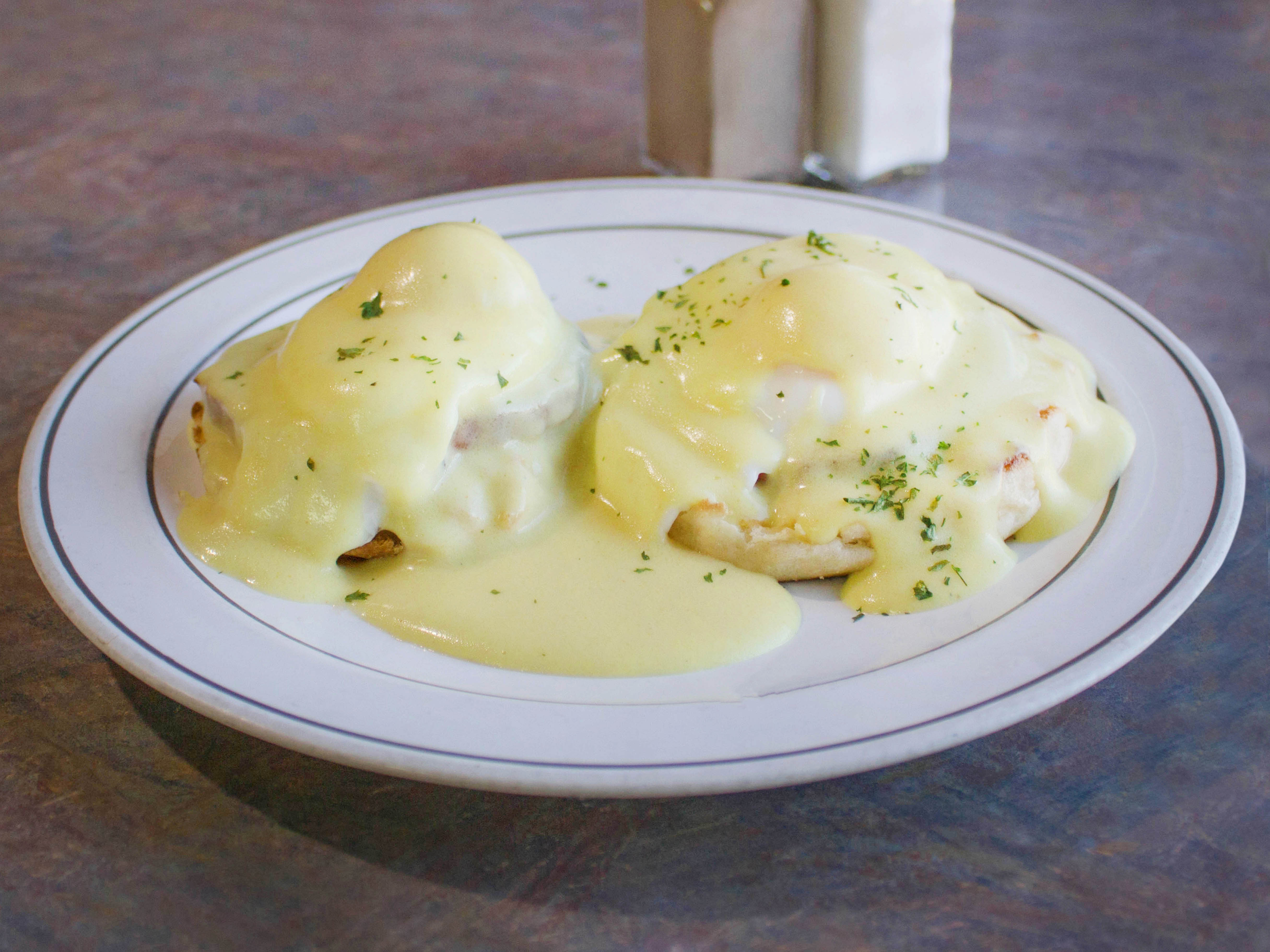 Order Eggs Benedict  food online from The Golden Fox Family Restaurant store, Rochester on bringmethat.com