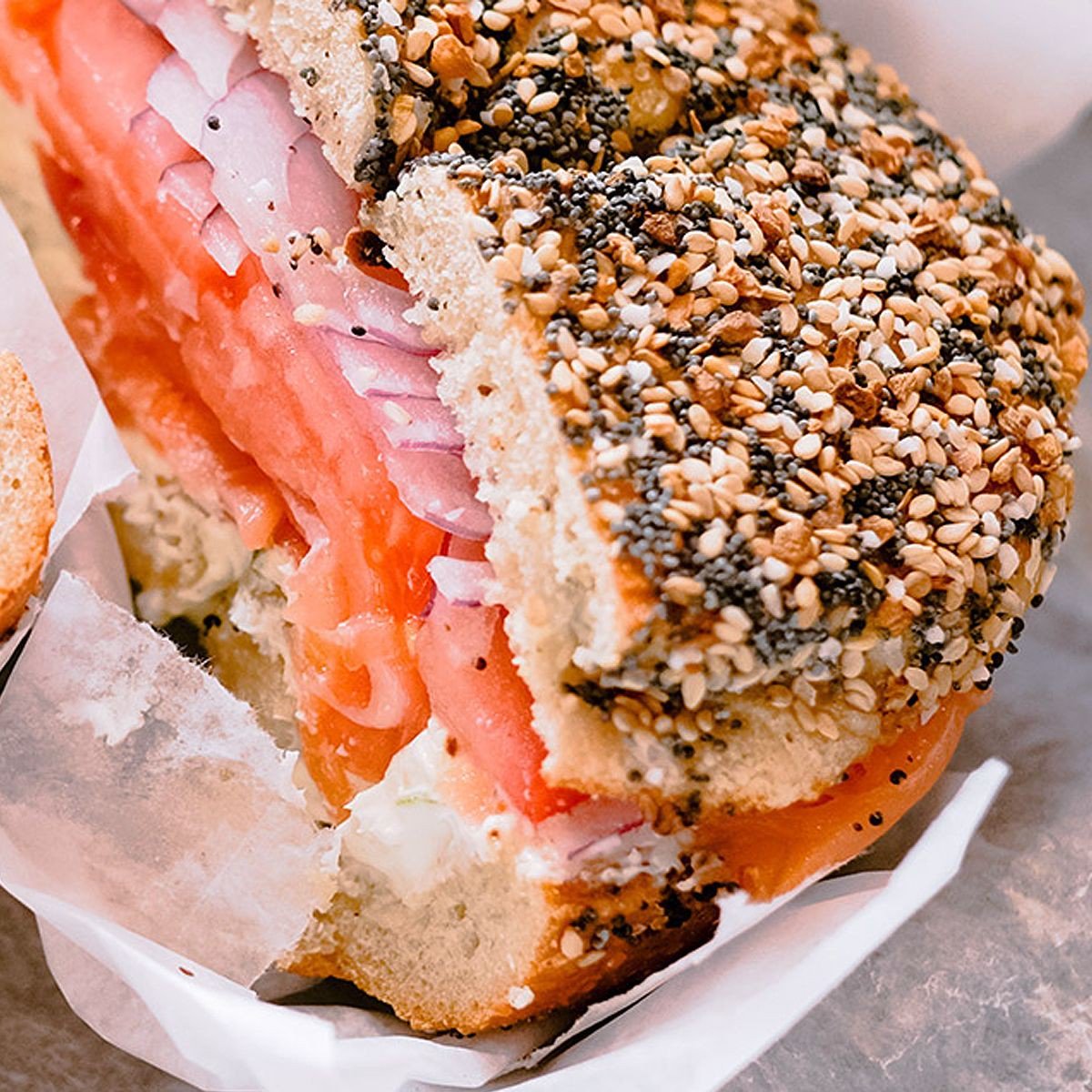 Order Bagel with Fresh Salmon Lox and Cream Cheese food online from Smith finest deli store, Brooklyn on bringmethat.com
