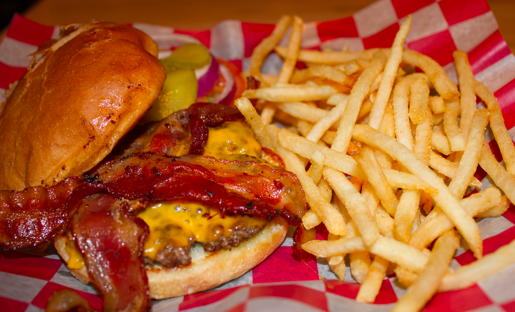 Order Bacon Cheeseburger food online from Top Dawg Tavern store, Columbia on bringmethat.com
