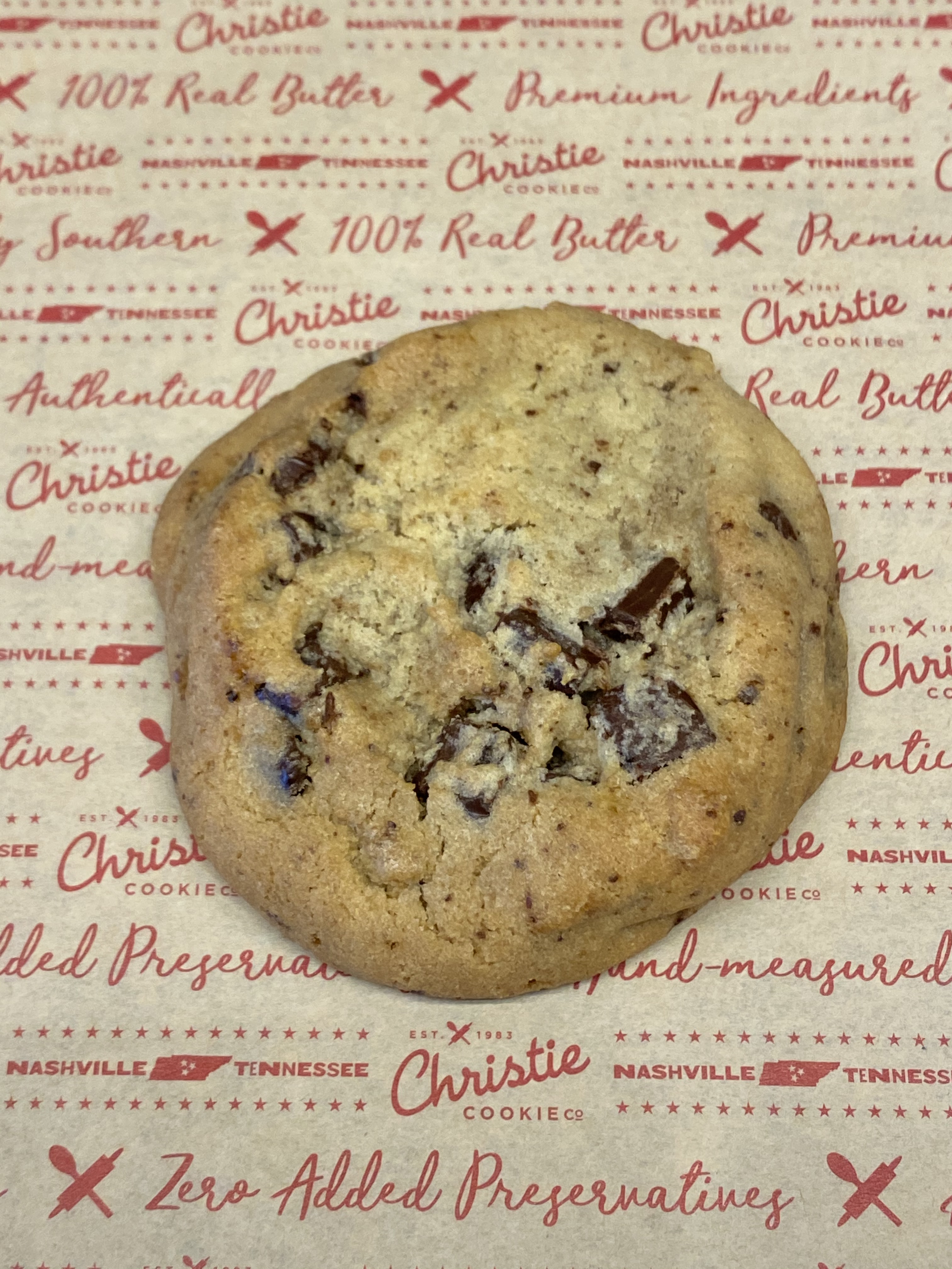 Order 1 Chocolate Chunk Cookie food online from Christie Cookie Co store, Nashville on bringmethat.com