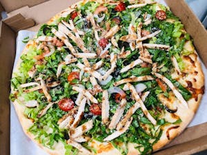 Order Grilled Chicken Caesar Salad Pizza food online from La Nonna Pizzeria store, North Plainfield on bringmethat.com