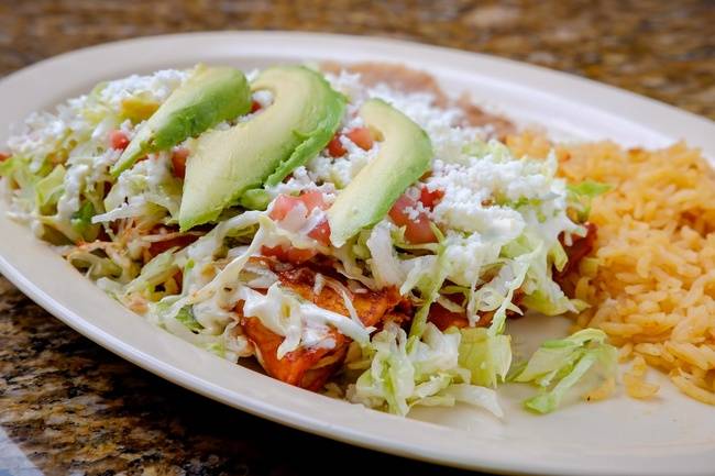 Order Platillo Enchiladas food online from BM Tacos Burritos & More TULSA SHERIDAN store, Tulsa on bringmethat.com