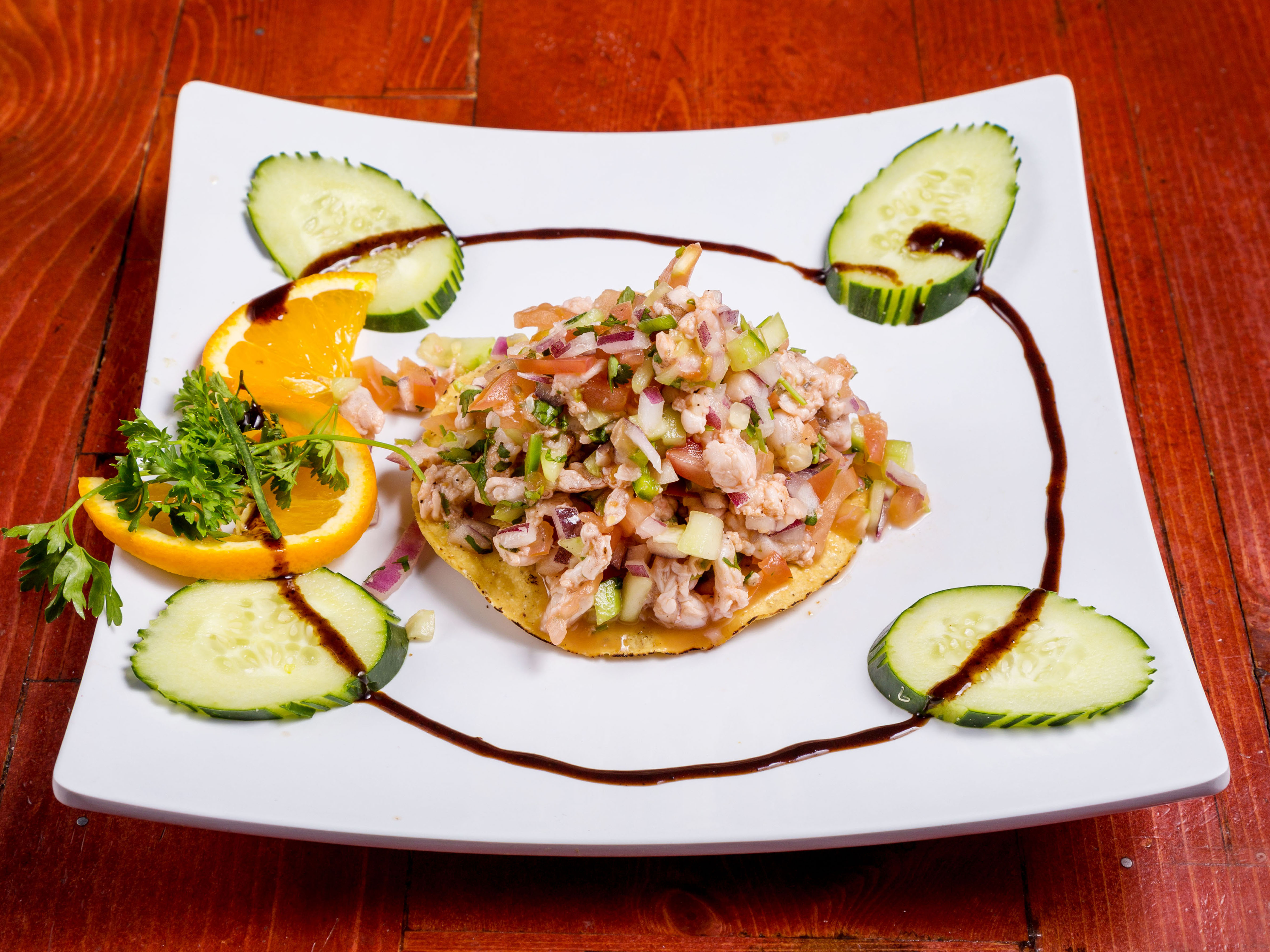 Order Shrimp Ceviche Tostada food online from Oasis Crossroads Bar & Grill store, Phoenix on bringmethat.com