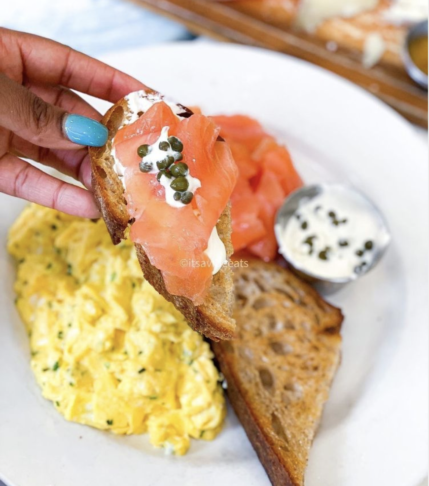 Order Soft Scrambled Eggs and Smoked Salmon food online from Little Frenchie store, Coronado on bringmethat.com