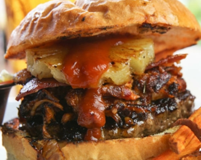 Order Cheesy Hawaiian Burger food online from Flipside Burgers & Bar store, Fairfield on bringmethat.com