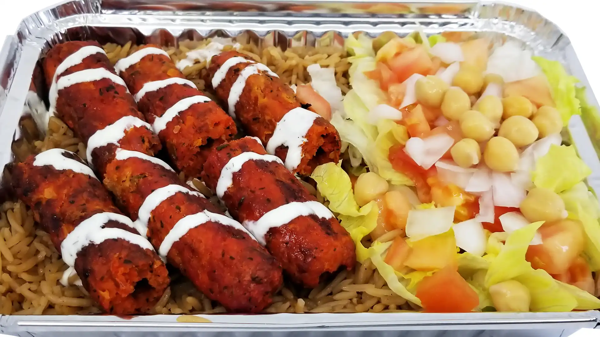 Order Kofta Kebab over Rice food online from Shah's Halal Food store, Selden on bringmethat.com