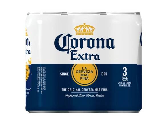 Order Corona Extra Lager Mexican Beer - 3x 24oz Cans food online from S H Liquor Market store, Los Angeles on bringmethat.com