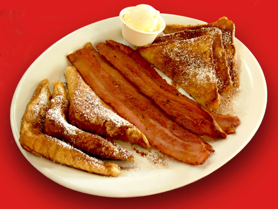 Order French Toast with Bacon food online from Dina Family Restaurant store, Fremont on bringmethat.com