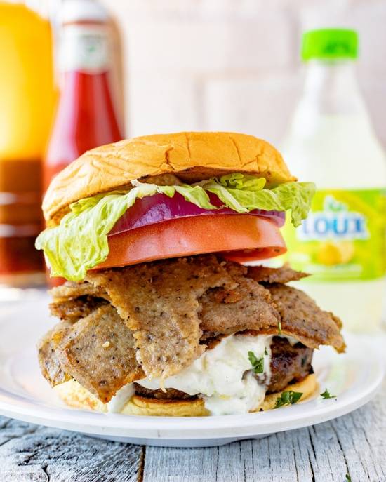 Order GX Gyro Burger Supreme food online from Greek xpress store, New York on bringmethat.com