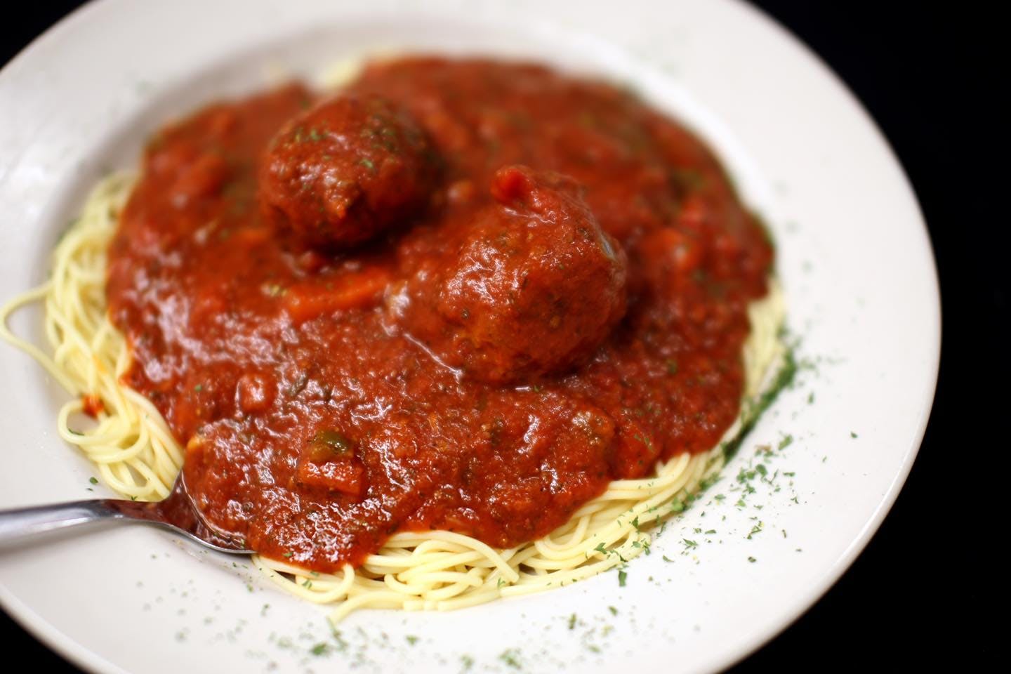 Order Spaghetti Bolognese with Meatballs - Entree food online from Wixom Station store, Wixom on bringmethat.com