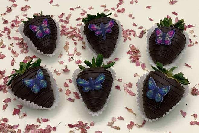 Order "BUTTERFLIES & DRAGONFLIES" Chocolate Covered Strawberries - X6 in a Box food online from Lb Cake Stop store, Baldwin Park on bringmethat.com