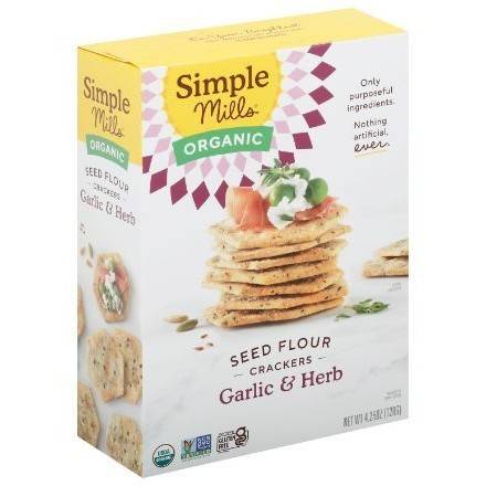 Order Simple Mills Organic Seed Flour Garlic & Herb Seed Crackers (4.25 oz) food online from Goodees Cravings store, Marietta on bringmethat.com