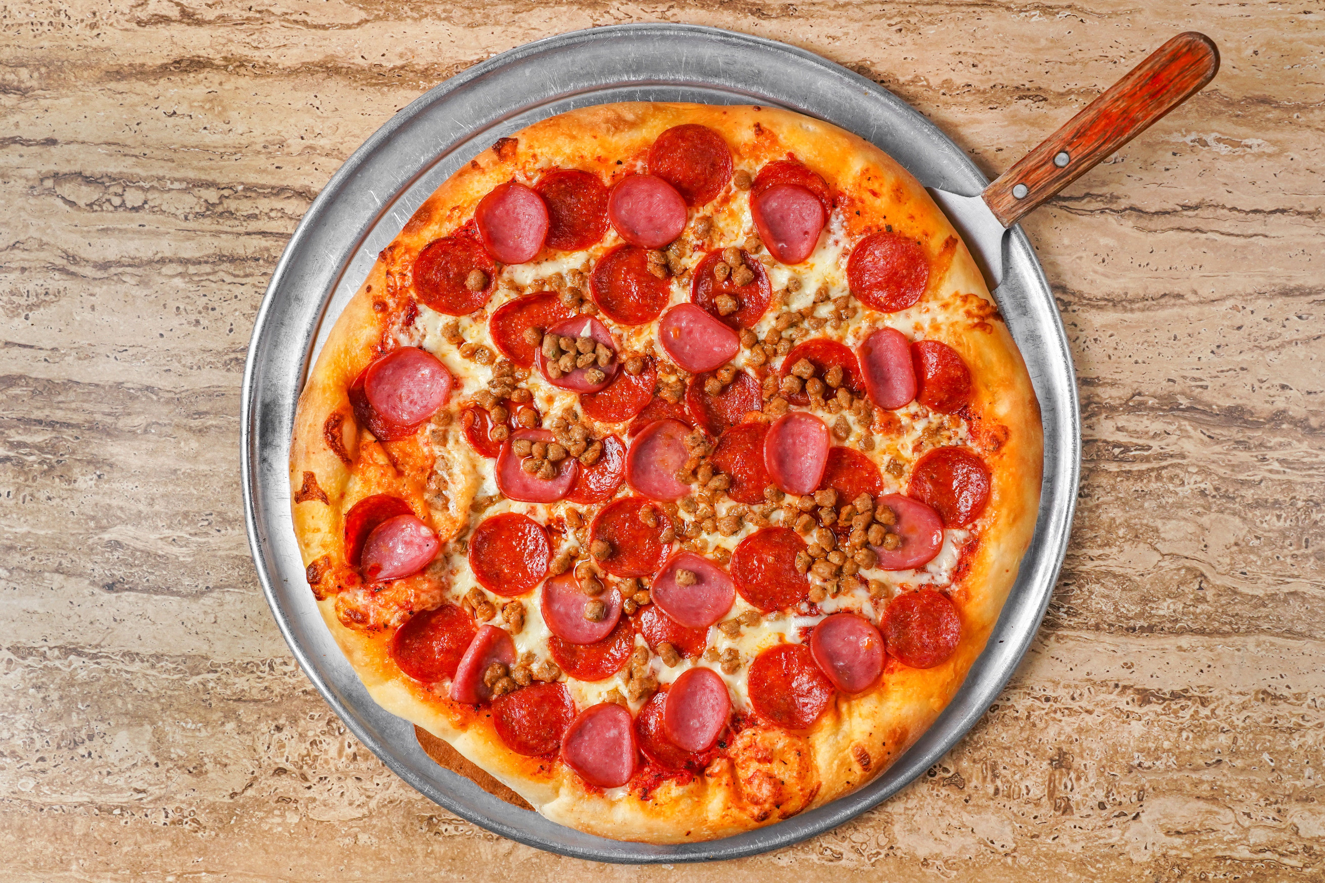 Order Meat Lovers Pizza - Small 10" food online from Chicagos Pizza store, San Antonio on bringmethat.com