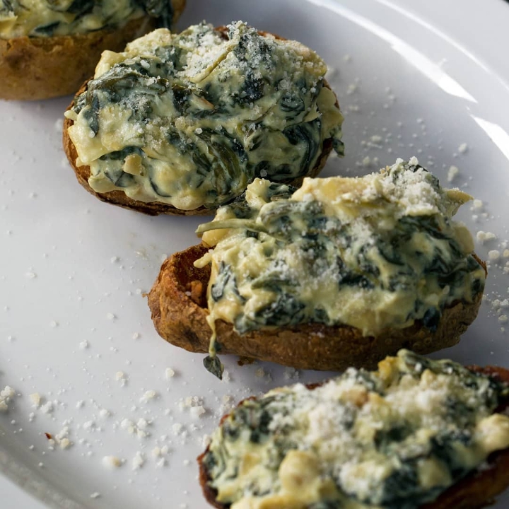 Order Artichoke Spinach Potato Skins food online from Three Kings Public House store, St Louis on bringmethat.com