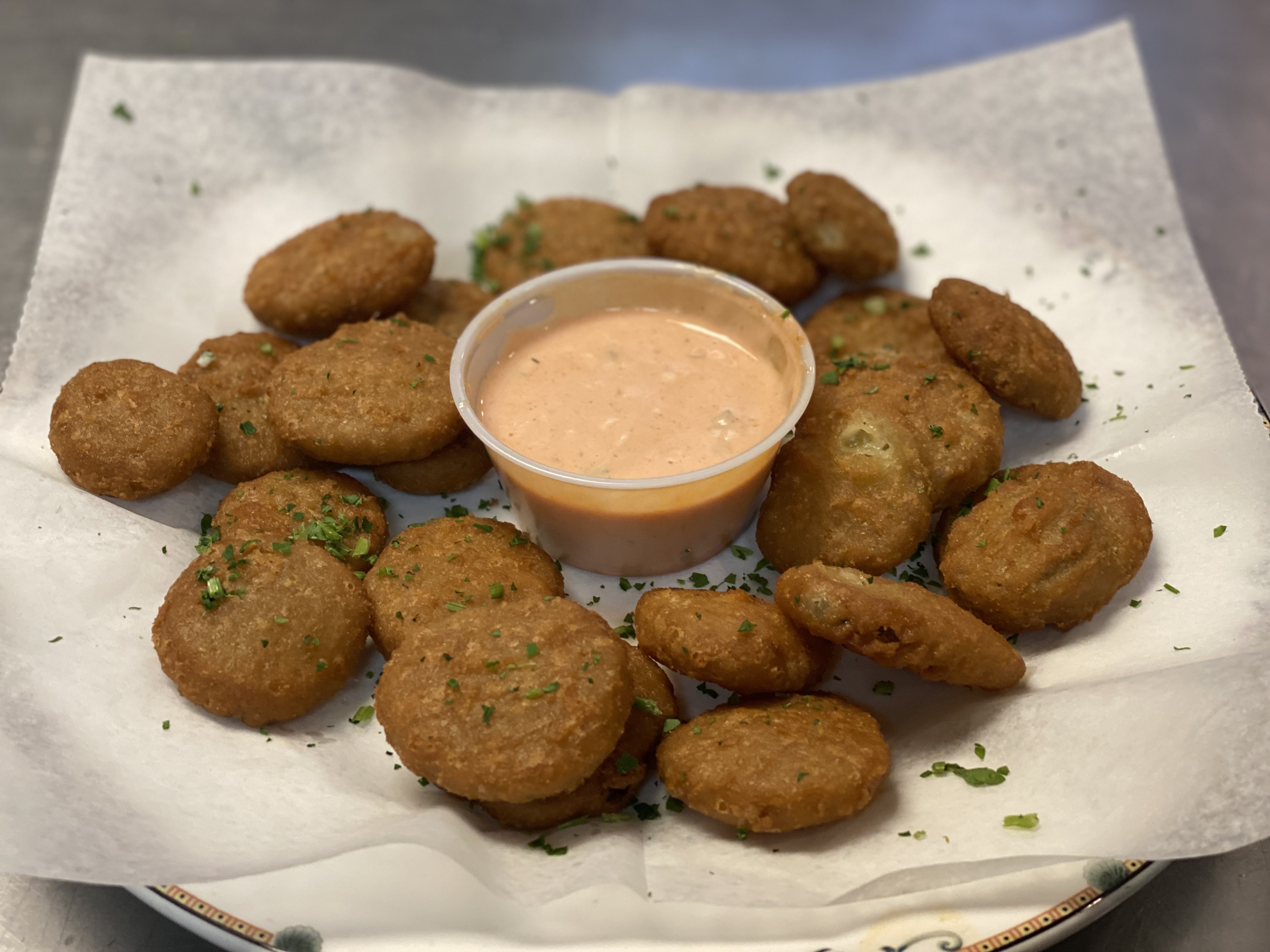 Order Fried Pickles  food online from Alfredo's Italian Kitchen store, Cambridge on bringmethat.com