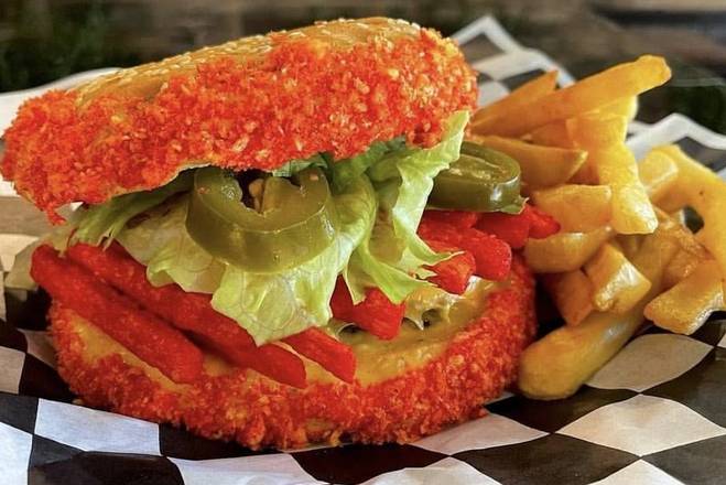 Order Hot Cheeto Burger food online from Los Pinchis Tacos Mexican Cuisine store, Killeen on bringmethat.com