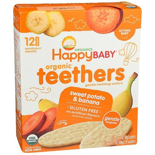 Order Happy Baby Gentle Teethers Organic Teething Wafers Banana & Sweet Potato - 0.14 oz x 12 pack food online from Walgreens store, MANCHESTER on bringmethat.com