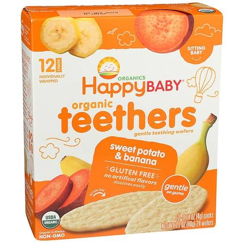 Order Happy Baby Gentle Teethers Organic Teething Wafers Banana & Sweet Potato - 0.14 oz x 12 pack food online from Walgreens store, FAIRBANKS on bringmethat.com
