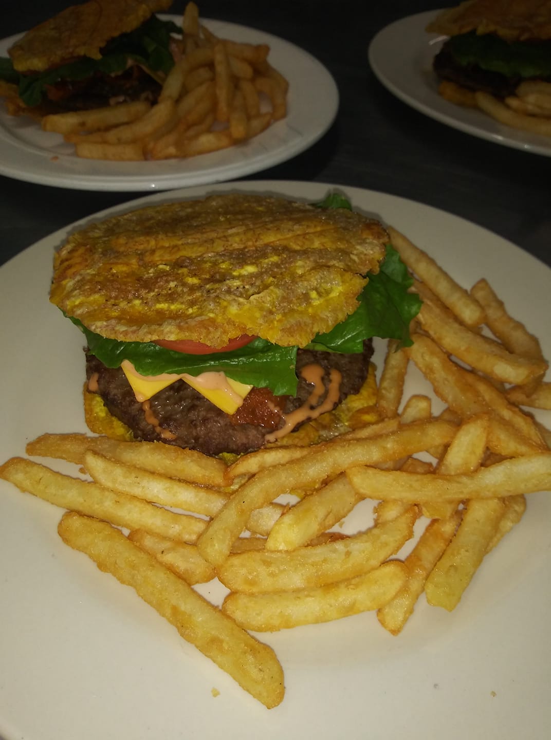 Order Tostones Burger food online from La Cabana Bakeshop & Restaurant store, Trenton on bringmethat.com