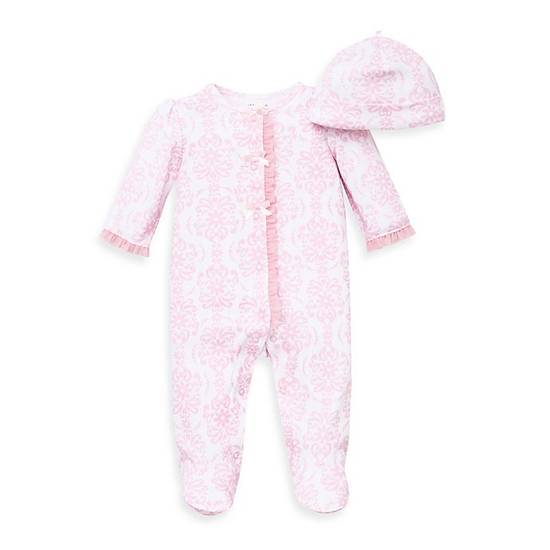 Order Little Me® Size 3M 2-Piece Damask Scroll Footie and Hat Set in Pink food online from Bed Bath & Beyond store, Lancaster on bringmethat.com
