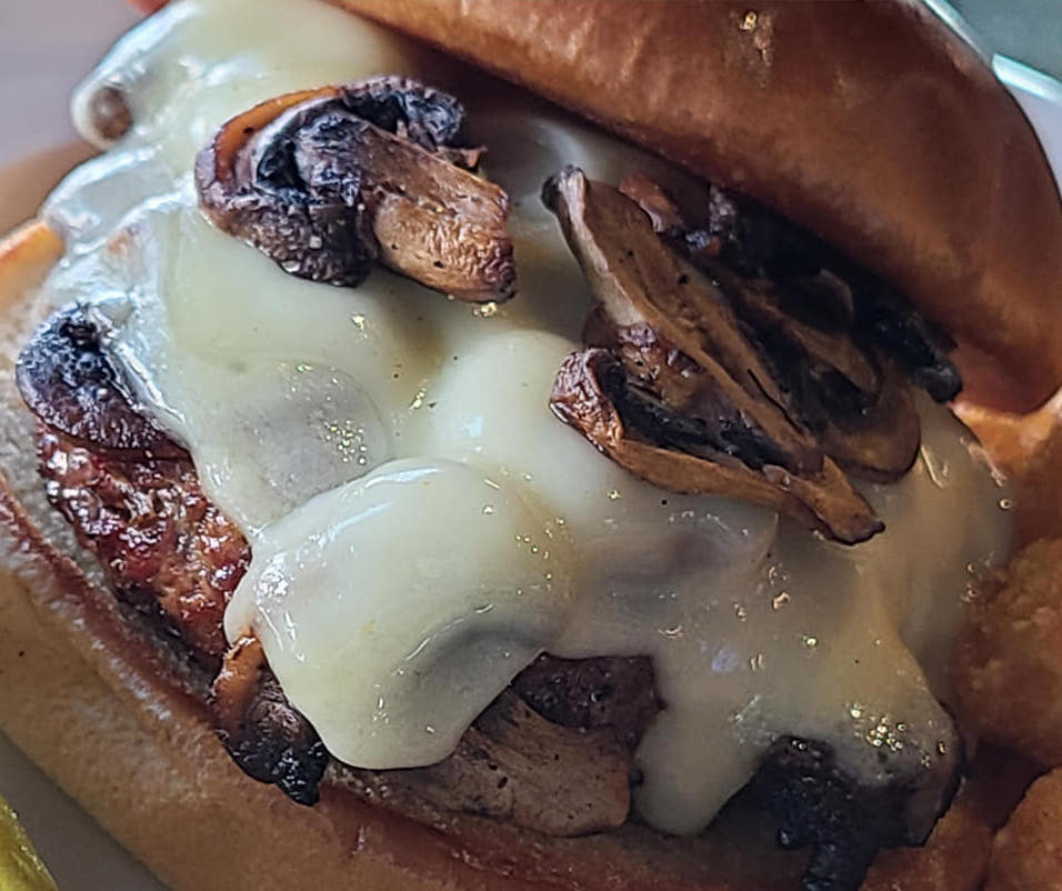 Order Mushroom Swiss Burger food online from Gameday Kitchen store, Des Moines on bringmethat.com