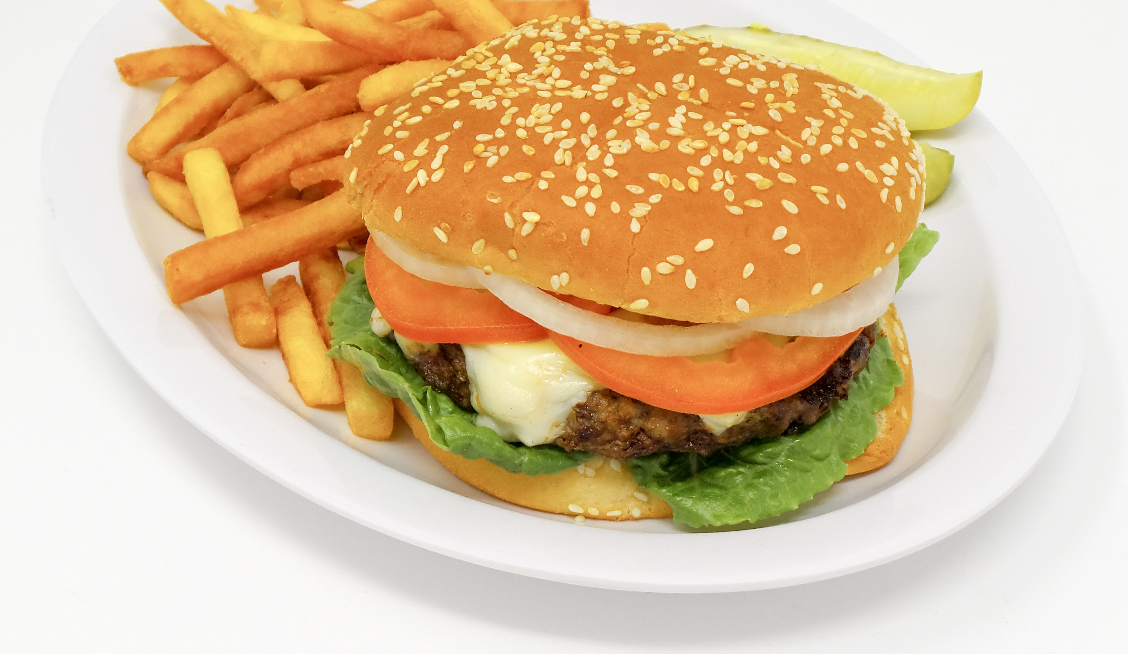 Order Cheeseburger Deluxe food online from Arcuris Pizza & Salad store, Cos Cob on bringmethat.com