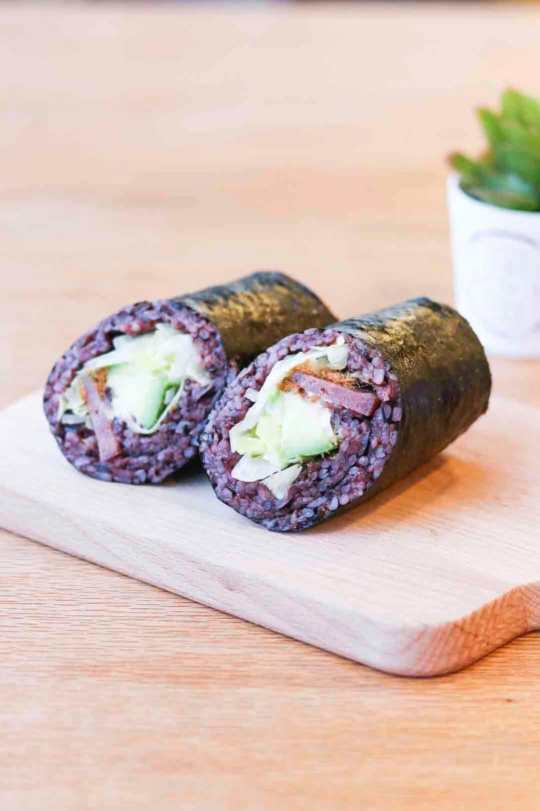 Order Purple Rice Burrito with Taiwanese Sausage 台湾香肠饭团 food online from 1ny Bakery & Cafe store, West Lafayette on bringmethat.com